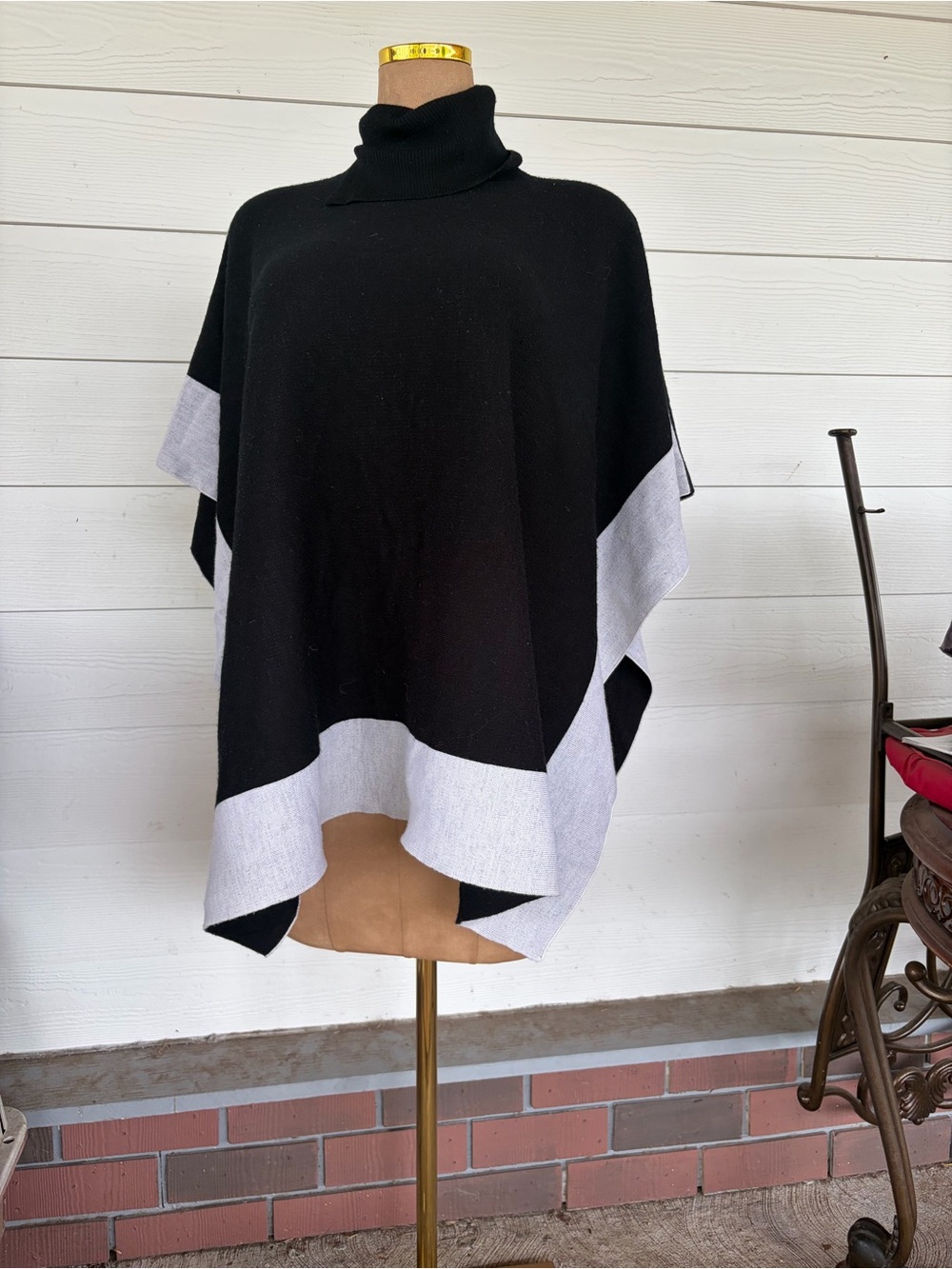 Boss Black Poncho with Light Gray Borders